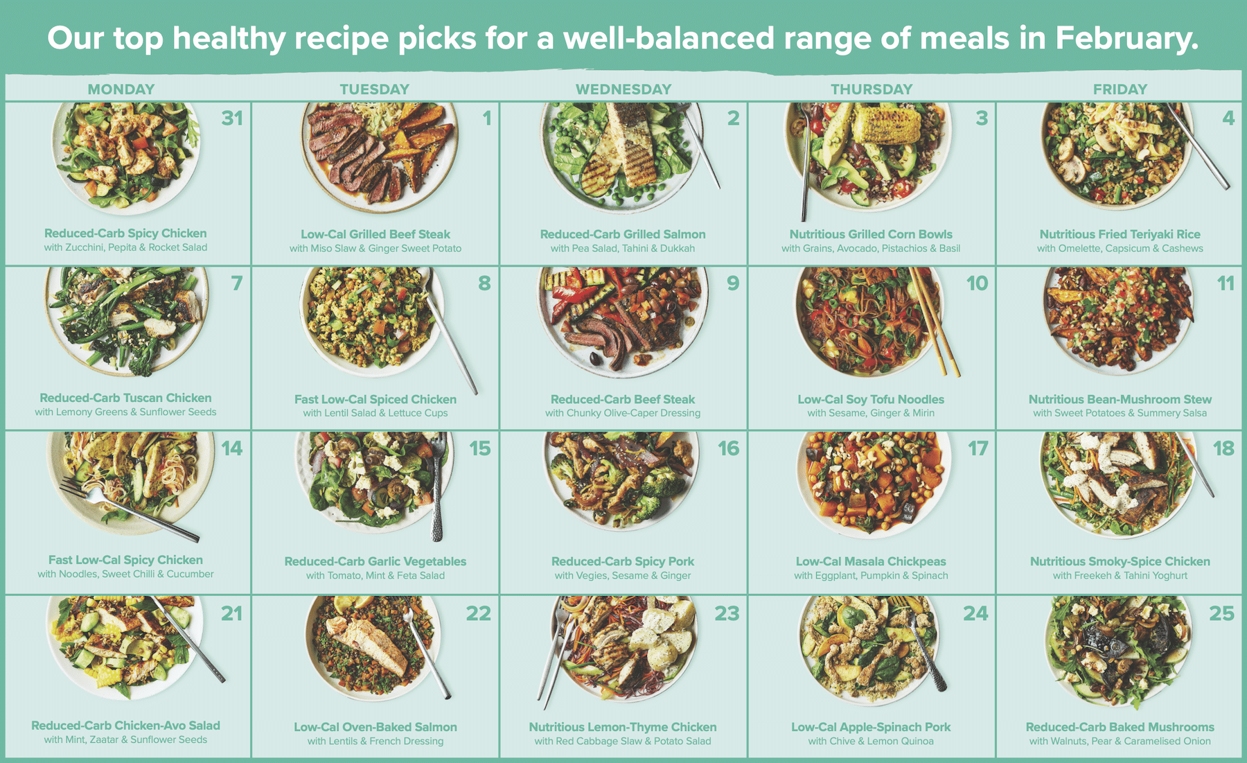 Fresh Start Feb Weekly Menu Calendar