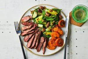 Fast Beef Rump Steaks with Sweet Potato, Avocado and Salad