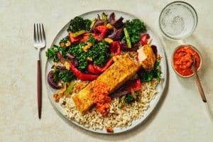 Good Mood Food: Kofta-Spiced Salmon with Rice, Roast Veggies and Capsicum