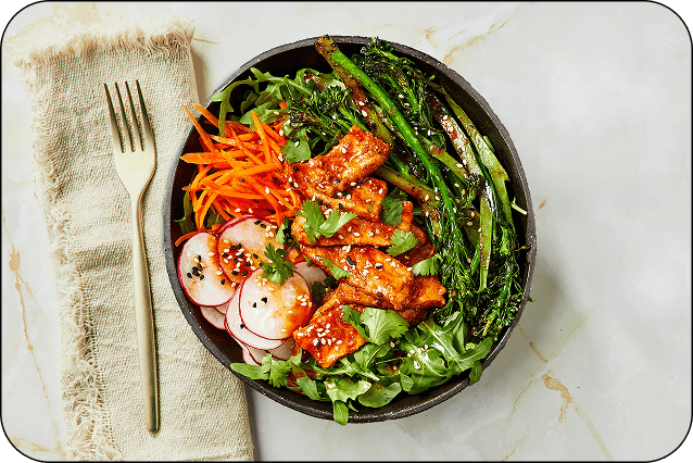 Reduced-Carb Korean Pork Bowls with Rocket, Chilli & Radish